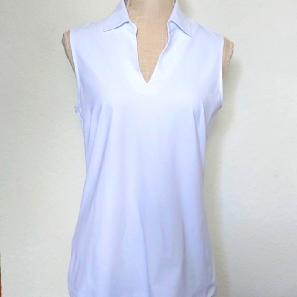 J MCLAUGHLIN  WhiteTop Sport Shirt The Aida Collar  Sleeveless Size Medium